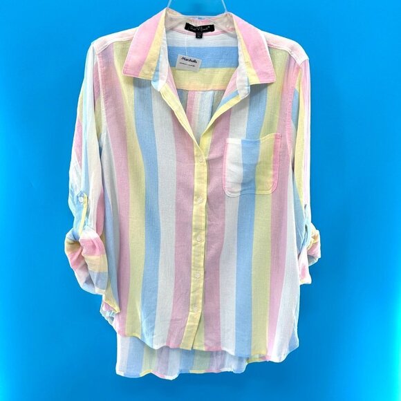 NWT VELVET HEART VERTICAL PASTEL STRIPE BUTTON DOWN TUNIC TOP - XL - Picture 2 of 4